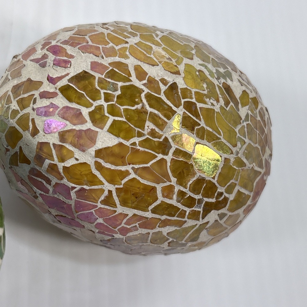 Multi Colored Mosaic Crackle Glass Egg Iridescent Ocean Spring Beach Pastel - Picture 12 of 14